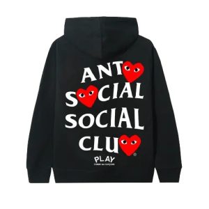 ASSC X COMME des GARCONS Black Hoodie front view with logo print