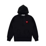 Black CDG Hoodie With Small – Red Heart front view