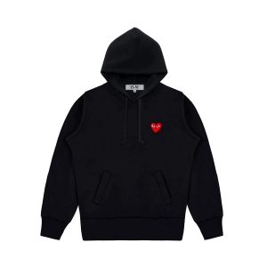 Black CDG Hoodie With Small – Red Heart front view