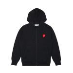 Black CDG Hoodie Zip Up – Double Heart front view with logo