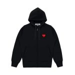 CDG Hoodie Zip Up Single Heart – Black front view