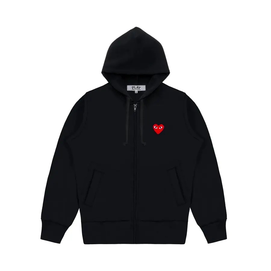 CDG Hoodie Zip Up Single Heart – Black Front CDG Hoodie Zip Up Single Heart – Black front view