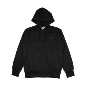 CDG Hoodie Zip-Up With Large Heart – Black Front View