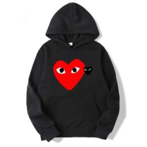 CDG Double Heart Hoodie front view with double heart logo