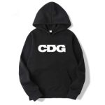 CDG Hoodie Black front view with logo detail