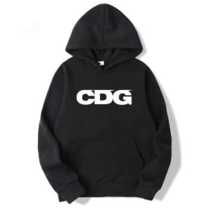CDG Hoodie Black front view with logo detail