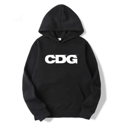 CDG Hoodie Black Front CDG Hoodie Black front view with logo detail