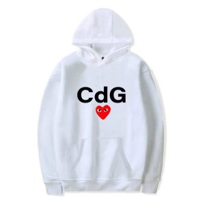CDG Hoodie Mens – White front view with logo