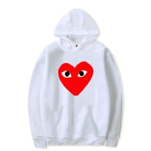 Front view of CDG Hoodie With Big Red Heart in black