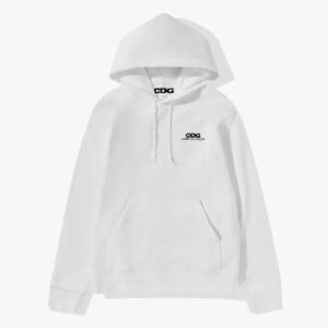 CDG Logo Hoodie White front view with logo