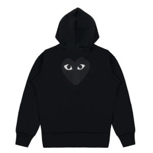 Cdg Play Big Heart Zip Hoodie (Black) front view with large heart logo