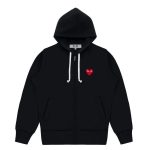 CDG Play Heart Logo Zip-Up Hoodie front view with red stitched heart logo