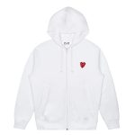 CDG Play Hoodie Sweatshirt with Double Red Heart White front view