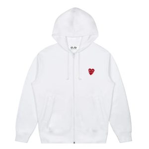 CDG Play Hoodie Sweatshirt with Double Red Heart White front view