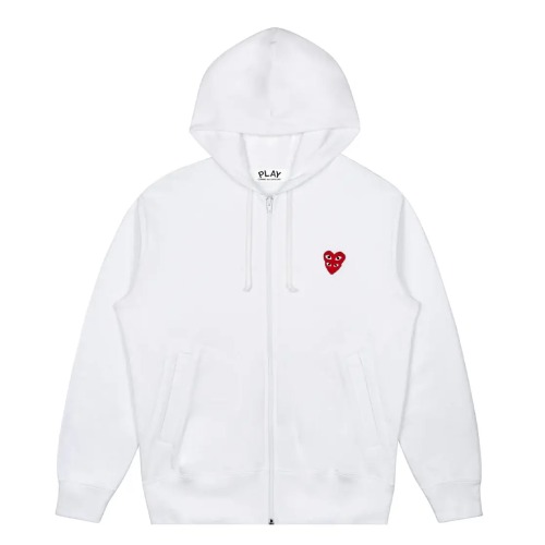 CDG Play Hoodie Sweatshirt with Double Red Heart White Front CDG Play Hoodie Sweatshirt with Double Red Heart White front view