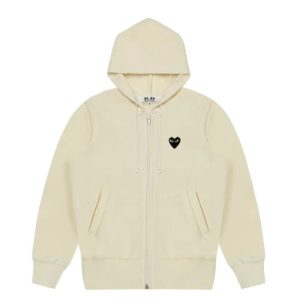 CDG Play Hoodie Sweatshirt with Big Hearts Ivory front view
