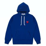 CDG Play Single Red Heart Hoodie in Navy front view
