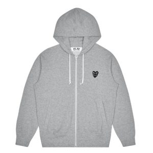 CDG Double Eye Black Heart Hoodie Sweatshirt Grey front view