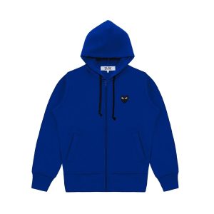 Blue CDG Hoodie Zip up With Large Heart – Front View