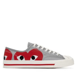 CDG Play Converse Low Top Red Heart Jack Purcell Sneakers Red front view