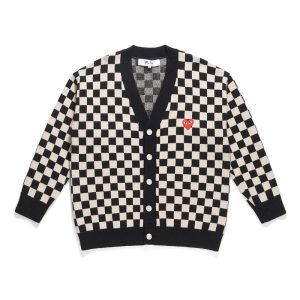 CDG Black Checkered Cardigan front view Comme Des Garçons knit cardigan