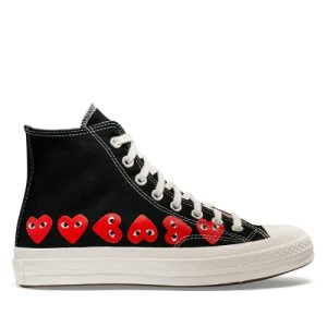 Black Converse x CDG Chuck 70 High Top front view with heart logo