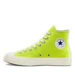CDG Converse Lime Green High Top back view with Converse heel logo