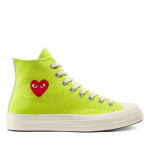 CDG Converse Lime Green High Top front view with heart logo
