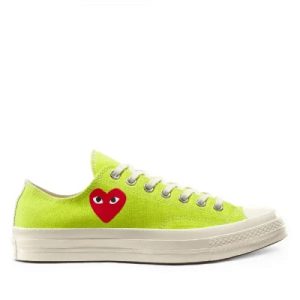 CDG Converse Low Top Lime Green front view with heart logo