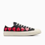 CDG Converse Multi Hearts Low Top Black front view with heart logos