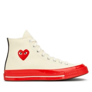 CDG Converse Red Sole High Top White front view