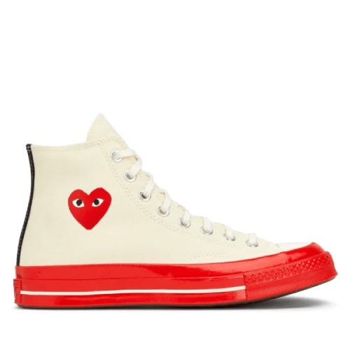 CDG Converse Red Sole High Top (Beige) Front CDG Converse Red Sole High Top (Beige) front view