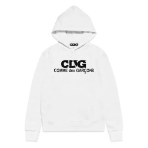 Comme des Garcons Logo Hoodie White front view