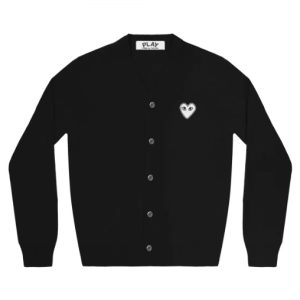 CDG Mens Cardigan White Heart Black front view