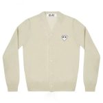 CDG Mens Cardigan Natural Series Off White front view with heart logo