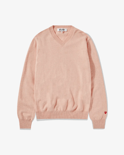 CDG-Men-Lambswool-V-Neck-Sweater-Pink.png CDG Men Lambswool V Neck Sweater Pink - Image 1