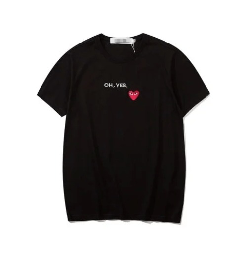 CDG Oh Yes Black Tee Shirt Front View CDG Oh Yes Black Tee Shirt front graphic design