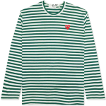 CDG PLAY Big Red Heart Striped L/S T-Shirt (White/Green)