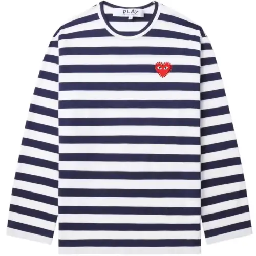 CDG-PLAY-Rhinestone-Heart-Striped-LS-Tee-White-Navy.webp CDG PLAY Rhinestone Heart Striped L/S Tee (White/Navy) - Image 1