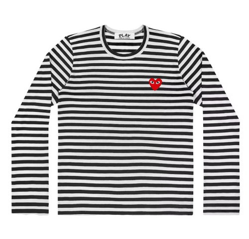 CDG-PLAY-Striped-Long-Sleeve-T-Shirt-White-Black.png CDG Play Striped Long Sleeve Tee White/Black - Image 1