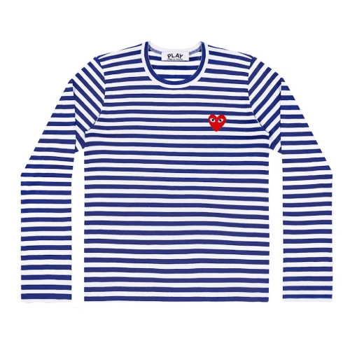 CDG-PLAY-Striped-Long-Sleeve-T-Shirt-White-Blue.png CDG PLAY Striped Long Sleeve T-Shirt (White/Blue) - Image 1