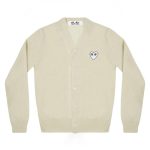 CDG PLAY V-Neck Men’s Cardigan White Heart Natural Series Off White front view