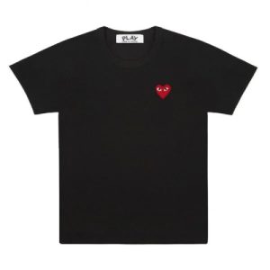 CDG Play Basic T-Shirt Red Emblem Black front view