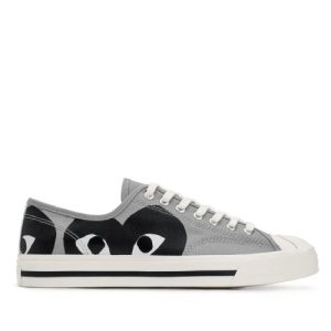 CDG Play Converse Low Top Black Heart Jack Purcell Sneakers front view black heart logo