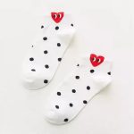 CDG Play Dot White Black Socks front view with heart logo