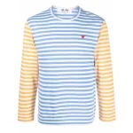 CDG Play Embroidered Logo Striped Tee Blue/Yellow