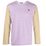 CDG Play Embroidered Logo Striped Long-Sleeve Tee (Purple/Yellow)