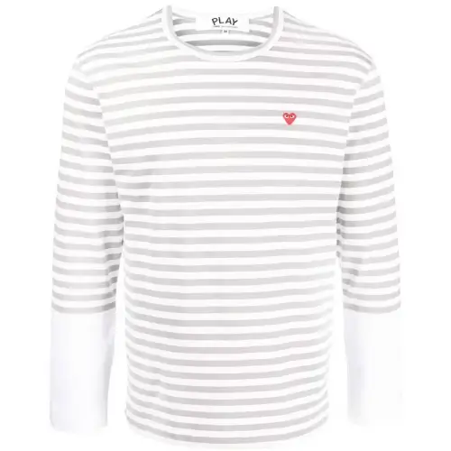 CDG-Play-Embroidered-Logo-Striped-Long-Sleeve-Tee-White-Grey.webp CDG Play Embroidered Logo Striped Long-Sleeve Tee White/Grey - Image 1