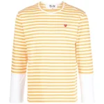 CDG Play Embroidered Logo Striped Long-Sleeve Tee White/Yellow