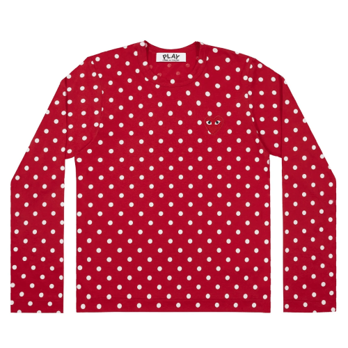 CDG-Play-LS-Polka-Dot-T-Shirt-Red.png CDG Play L/S Polka Dot T-Shirt Red - Image 1